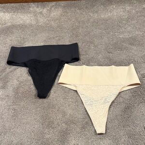 Maidenform 2PC Lace Thong Panty Set SIZE 2XL Black Nude